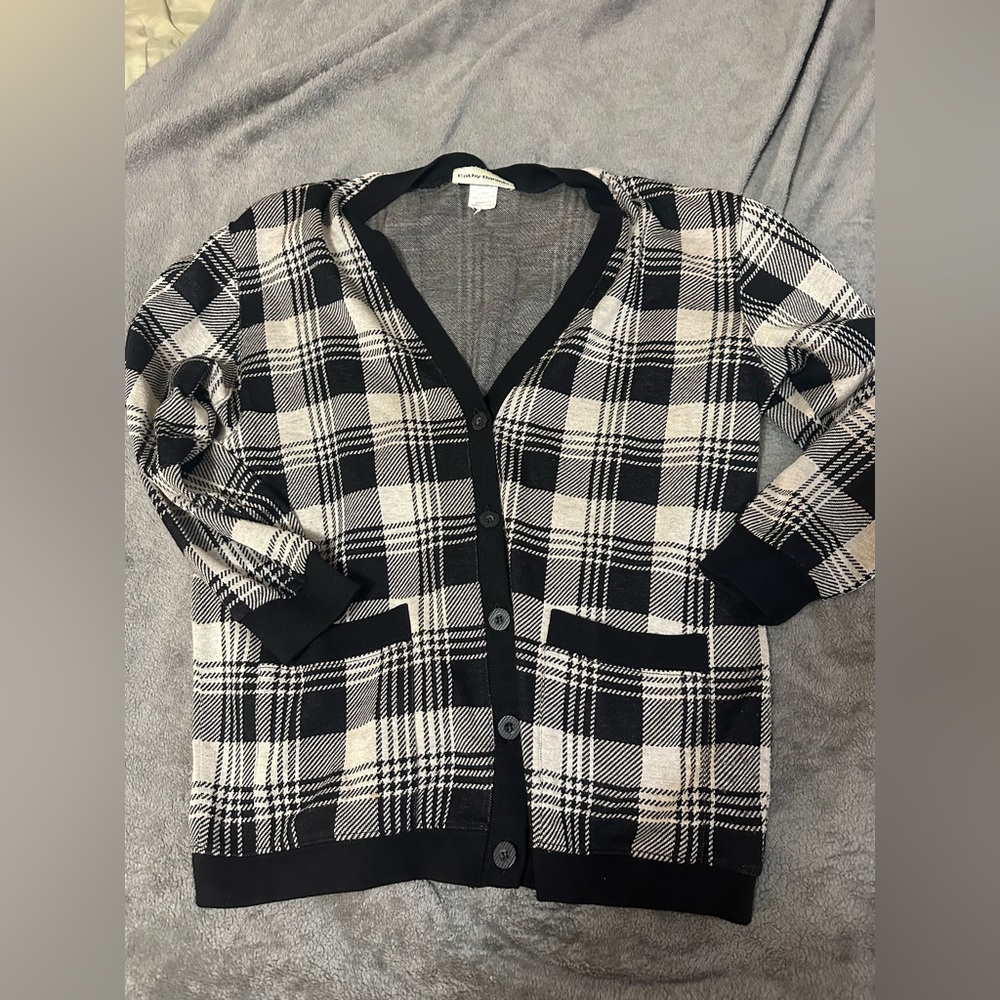 cathy daniels cardigan black and white sz L preowned